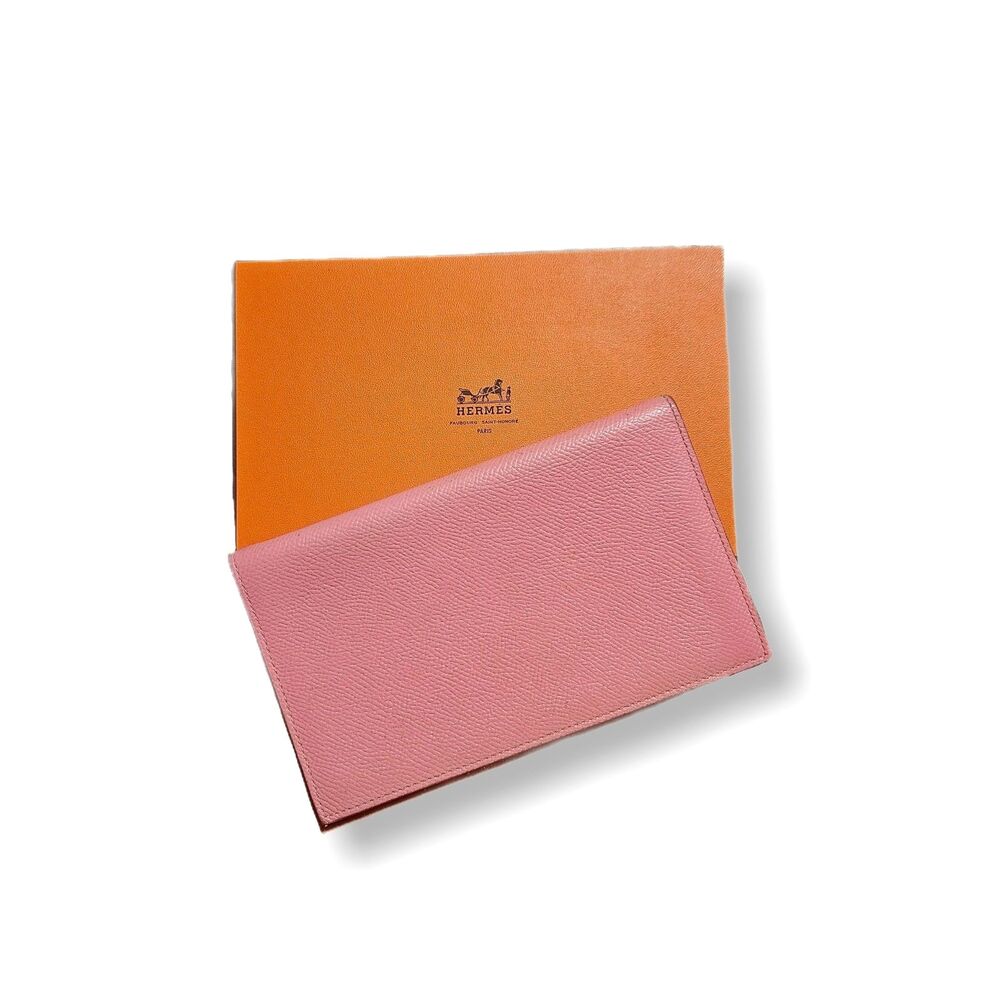 Hermès Epsom Leather Long Wallet Bubblegum Pink Slim Bifold Boxed VGUC